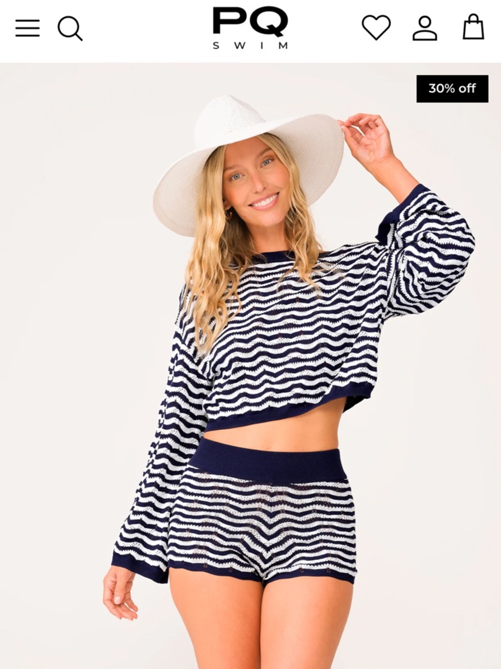PQ Swim Navy & White Wave Knit Crop Top and Short Set